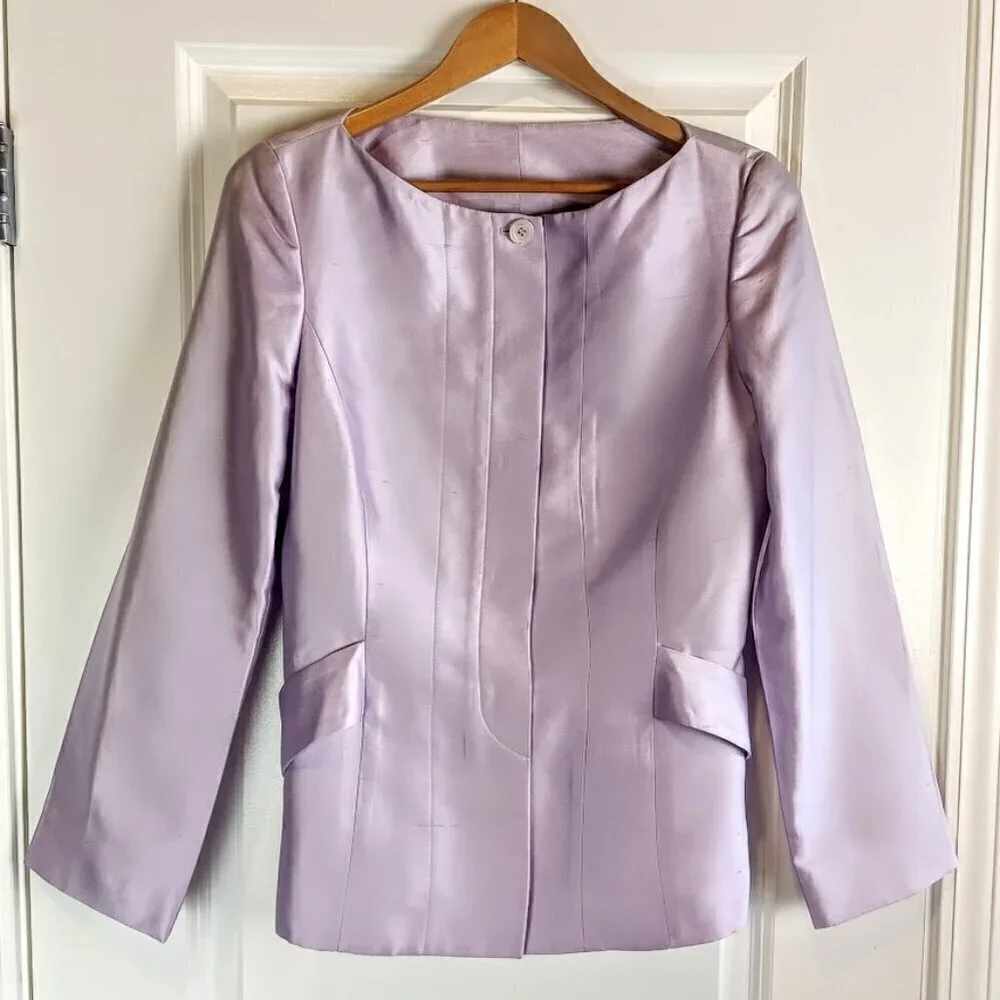 Carolina Herrera Lavender Italian Silk Cotton Belted Blazer Jacket